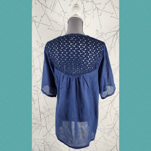 Kori America Blue Cotton Blend Lace Panel Kimono Style Cardigan - Picture 3 of 5